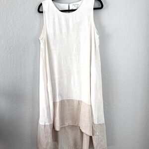 Label Of Love Linen Blend Cream Large High/Low Tank Dress Pockets Lagenlook Boho